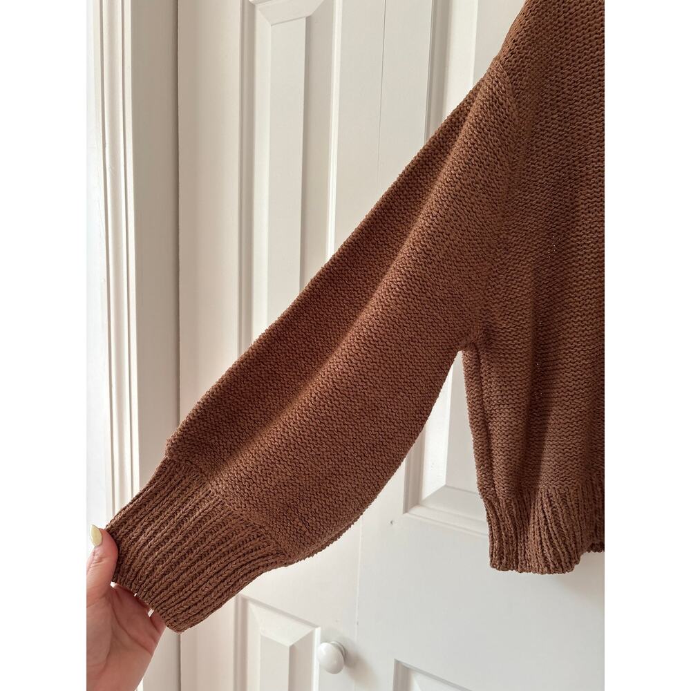 Zenana Balloon Sleeve Knit Sweater Women’s S/M Brown Crew Neck NWT Cozy Soft - Picture 6 of 7